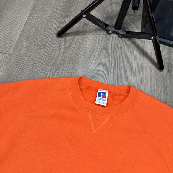 Russell Athletic 90s Crewneck Sweatshirt Vintage Orange Blank USA Men's Medium - Picture 4 of 6
